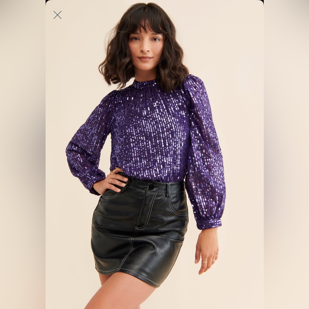 Let Me Be sequin long sleeve Shelly Sequined Blouse in purple size XS
